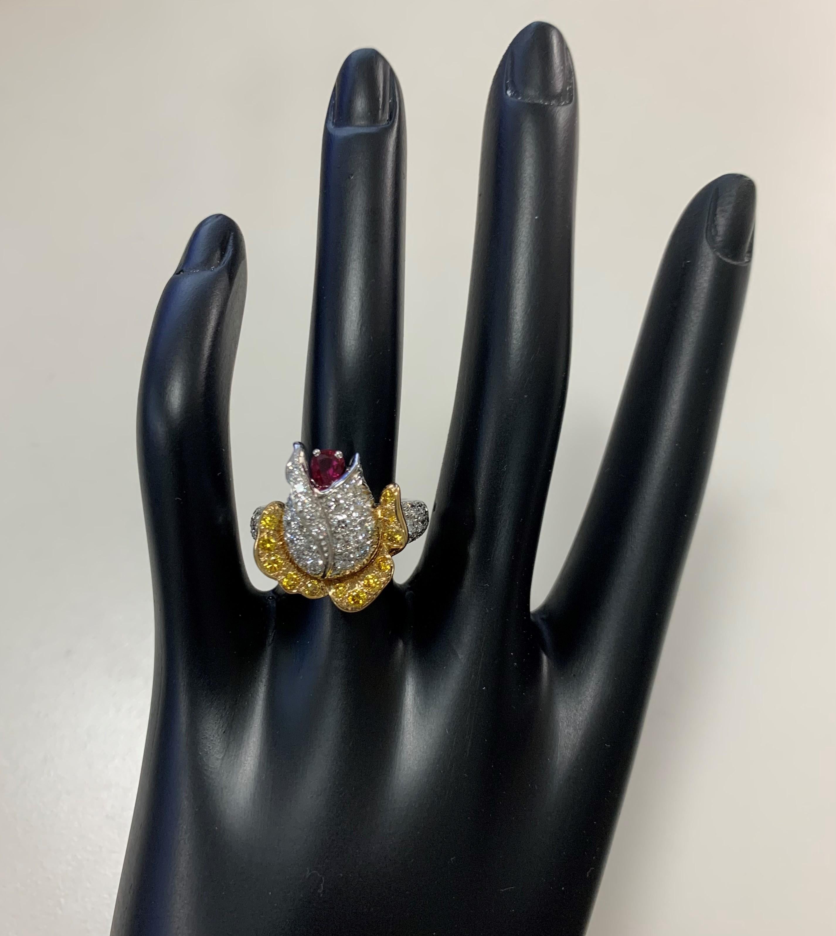 Oscar Heyman Ruby and Diamond Rosebud Ring For Sale 3