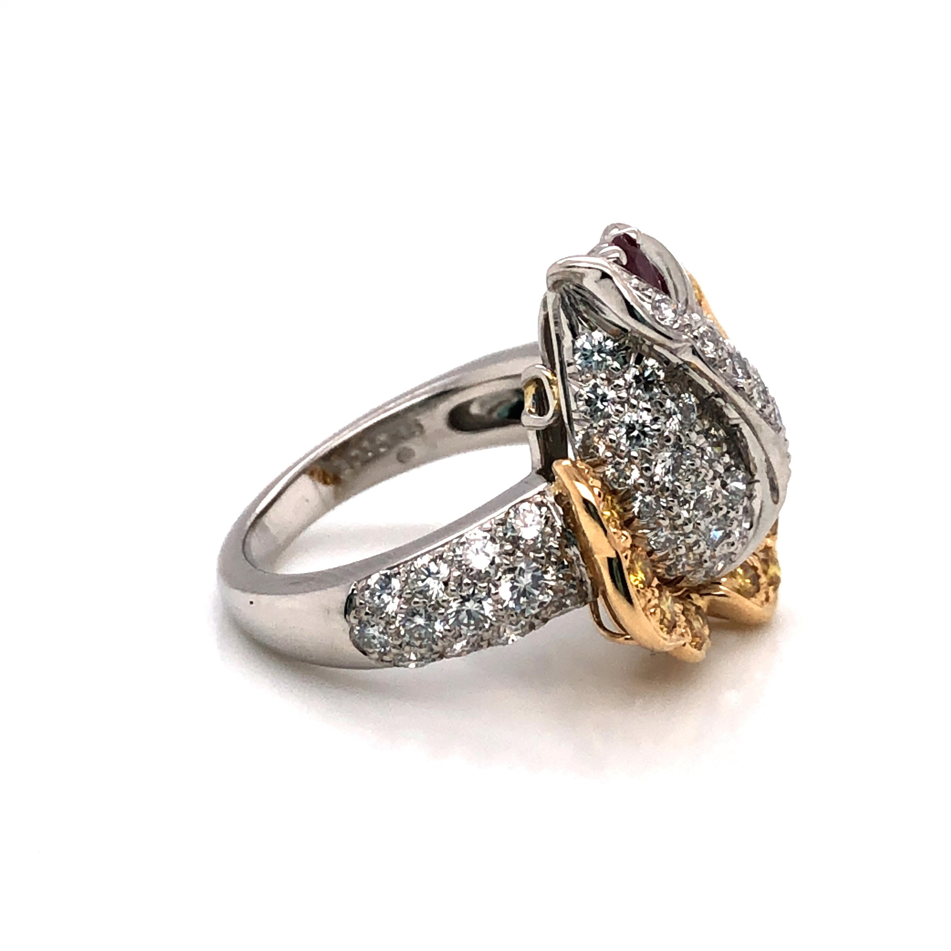 Contemporary Oscar Heyman Ruby and Diamond Rosebud Ring For Sale