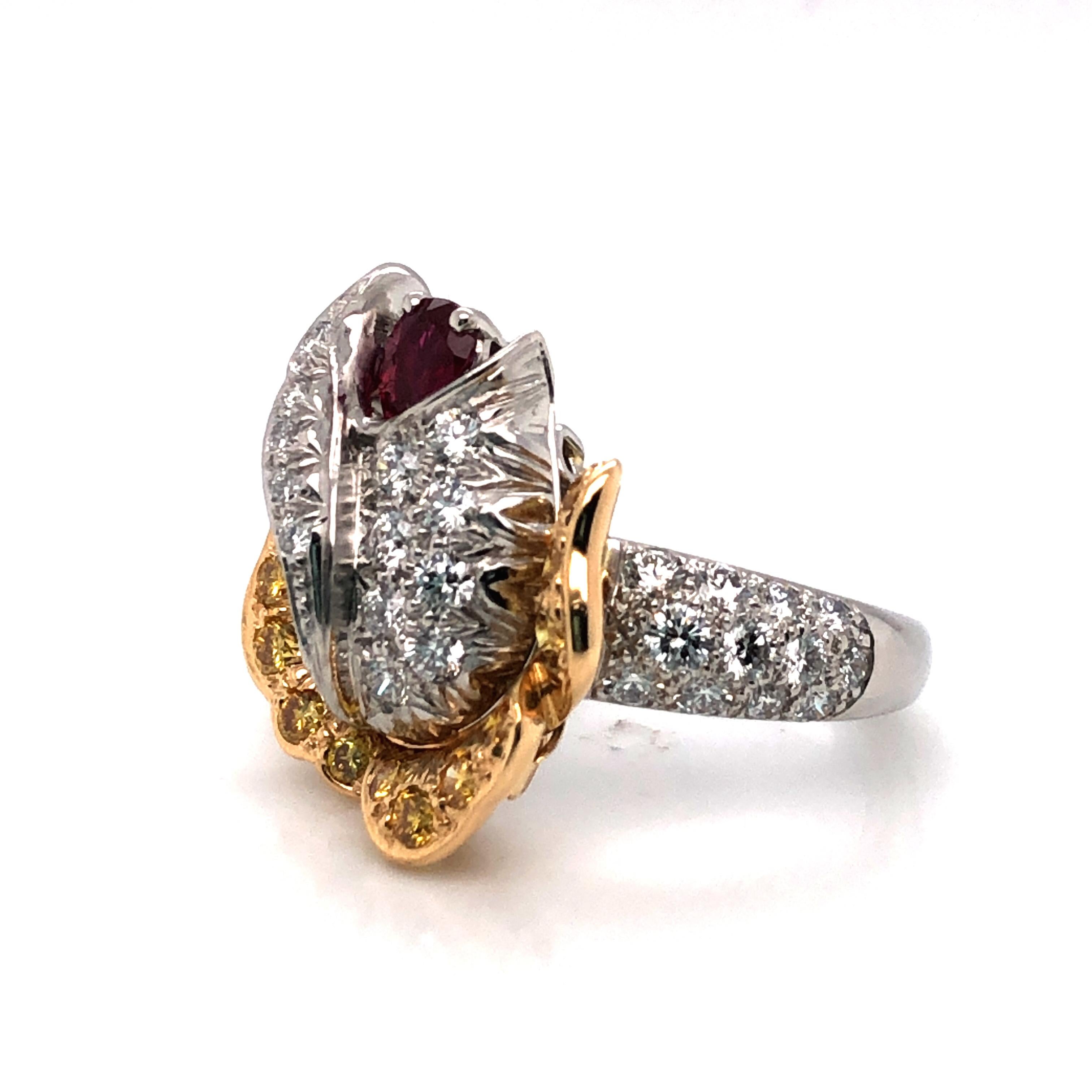 Oscar Heyman Ruby and Diamond Rosebud Ring For Sale 1