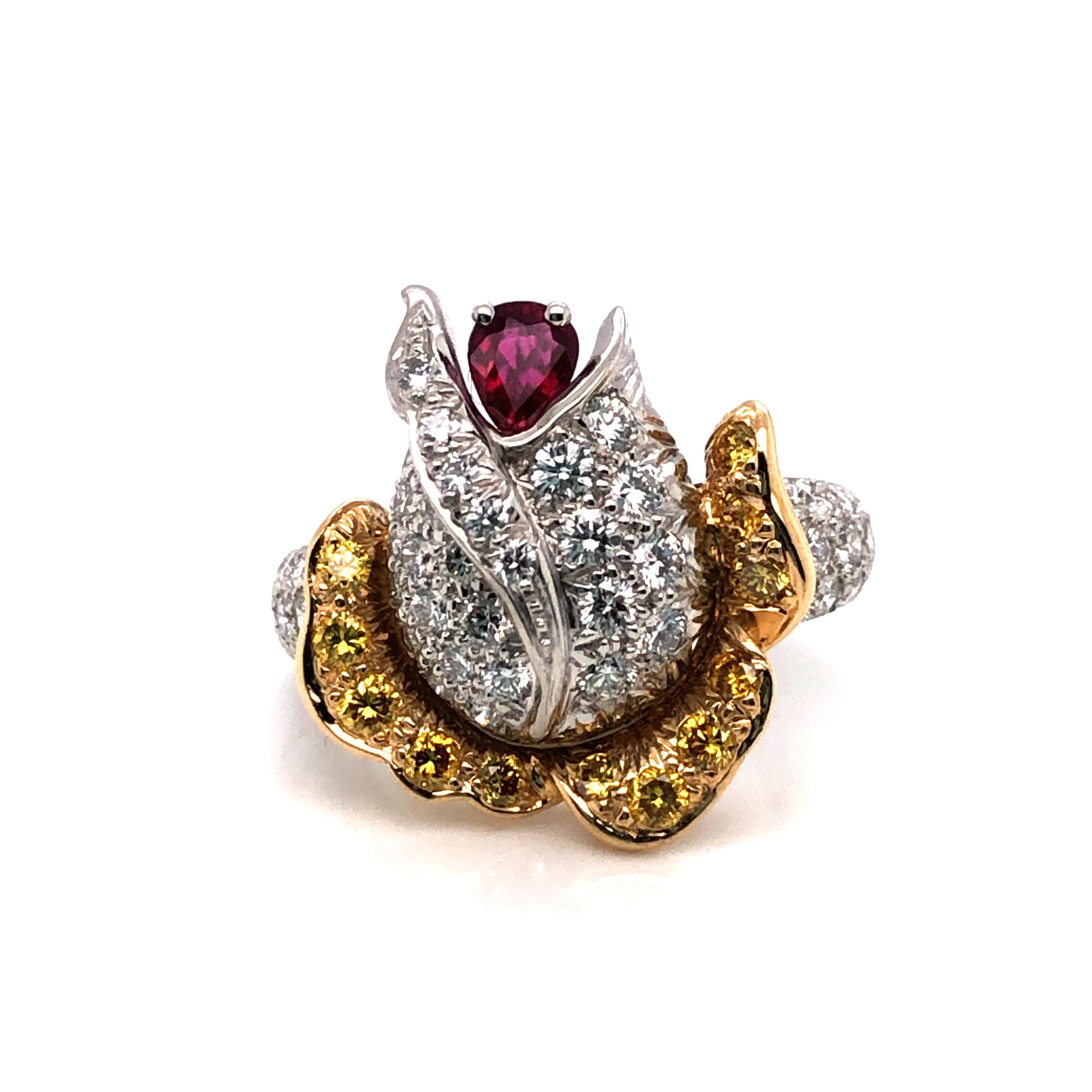 Oscar Heyman Ruby and Diamond Rosebud Ring For Sale 2