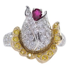 Vintage Oscar Heyman Ruby and Diamond Rosebud Ring