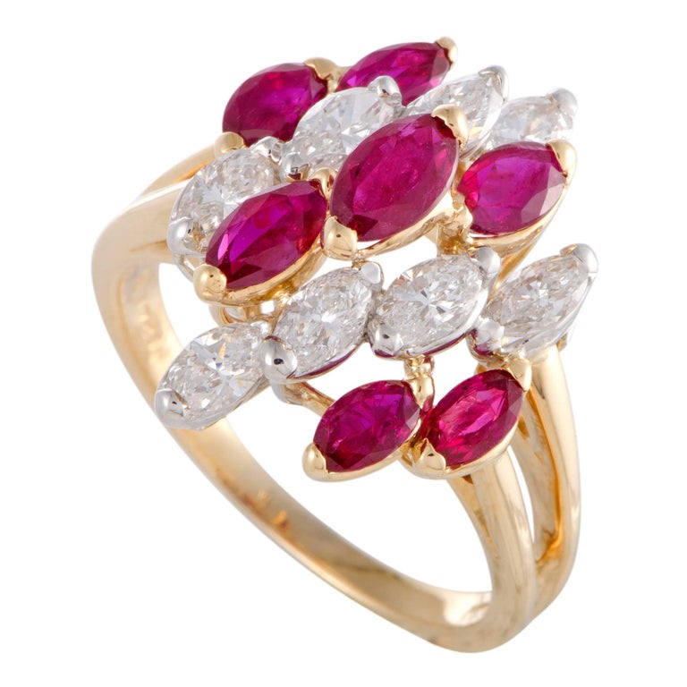 Oscar Heyman Ruby and Diamond White Gold Cluster Ring For Sale at 1stdibs