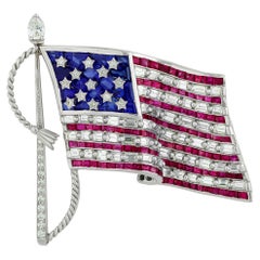 Oscar Heyman Ruby and Sapphire American Flag Brooch