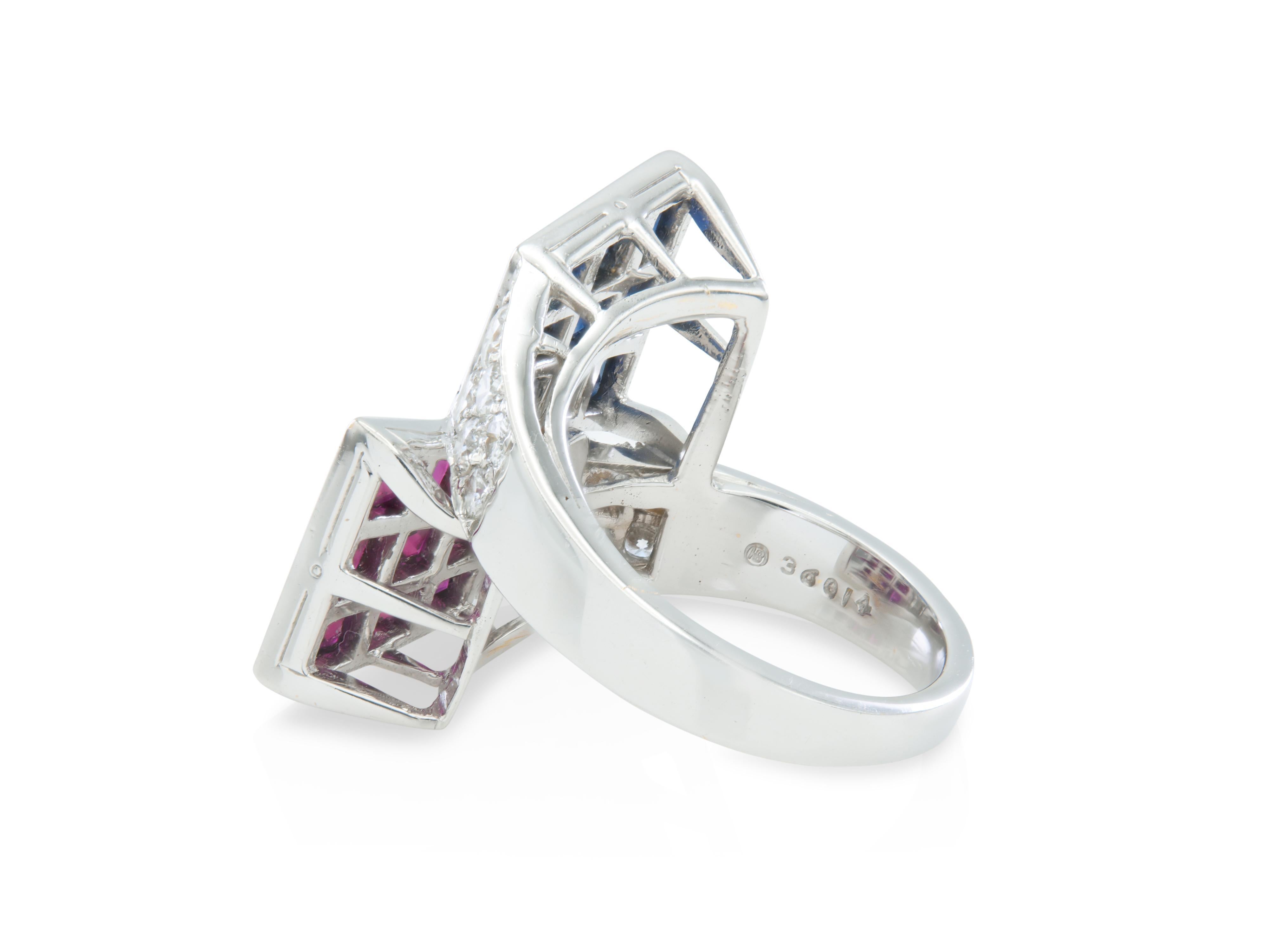 Bague bypass en rubis et saphir avec diamants d'Oscar Heyman Pour femmes en vente