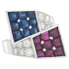 Oscar Heyman Ruby and Sapphire Bypass Ring with Diamonds