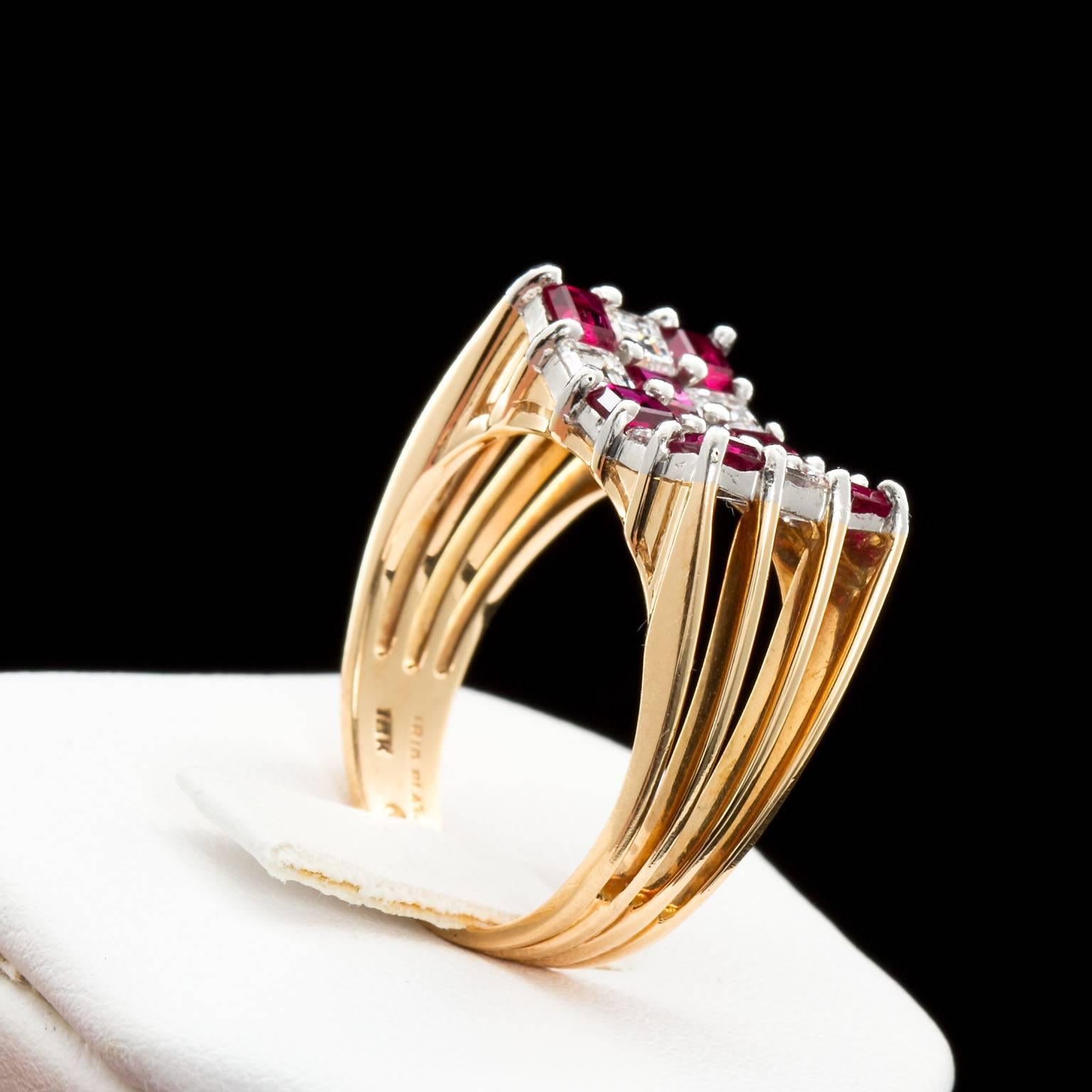 Oscar Heyman Ruby Diamond Gold Checkerboard Ring In Excellent Condition In Lakewood, NJ
