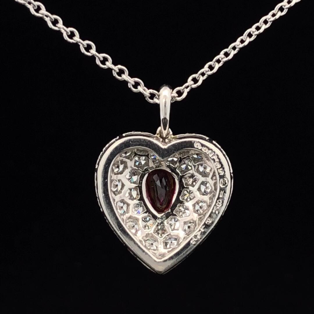 Contemporary Oscar Heyman Ruby & Diamond Heart Shaped Pendant Necklace