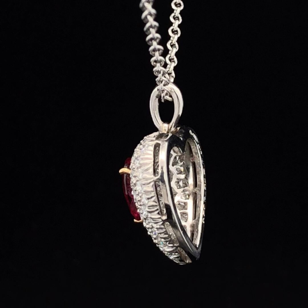 Pear Cut Oscar Heyman Ruby & Diamond Heart Shaped Pendant Necklace