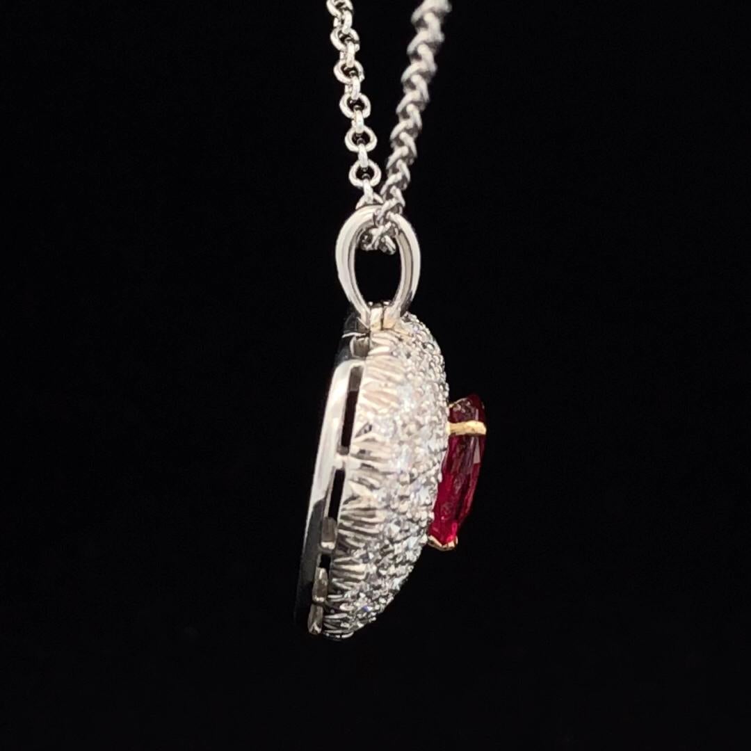 Oscar Heyman Ruby & Diamond Heart Shaped Pendant Necklace In New Condition For Sale In New York City, NY