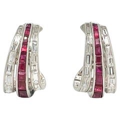 Oscar Heyman Ruby Diamond Hoop Earrings