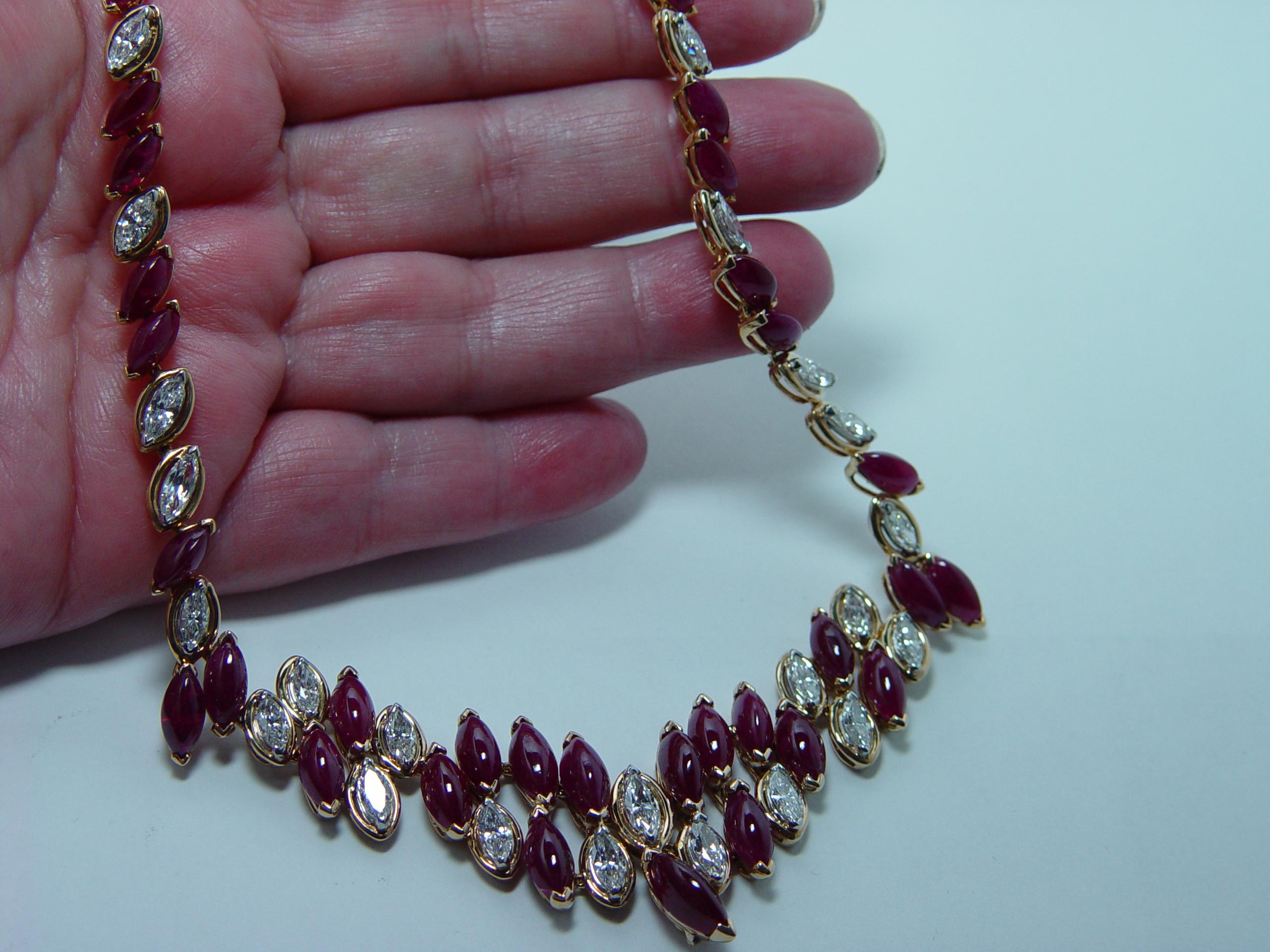 Oscar Heyman Collana con diamanti e rubini in oro 18 carati e platino con certificazione GIA 59ct In condizioni buone in vendita a Brambleton, US