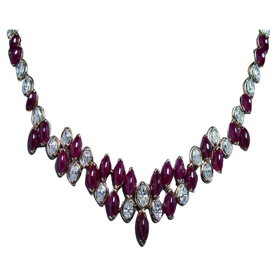 Oscar Heyman Collana con diamanti e rubini in oro 18 carati e platino con certificazione GIA 59ct in vendita