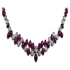 Oscar Heyman Collana con diamanti e rubini in oro 18 carati e platino con certificazione GIA 59ct