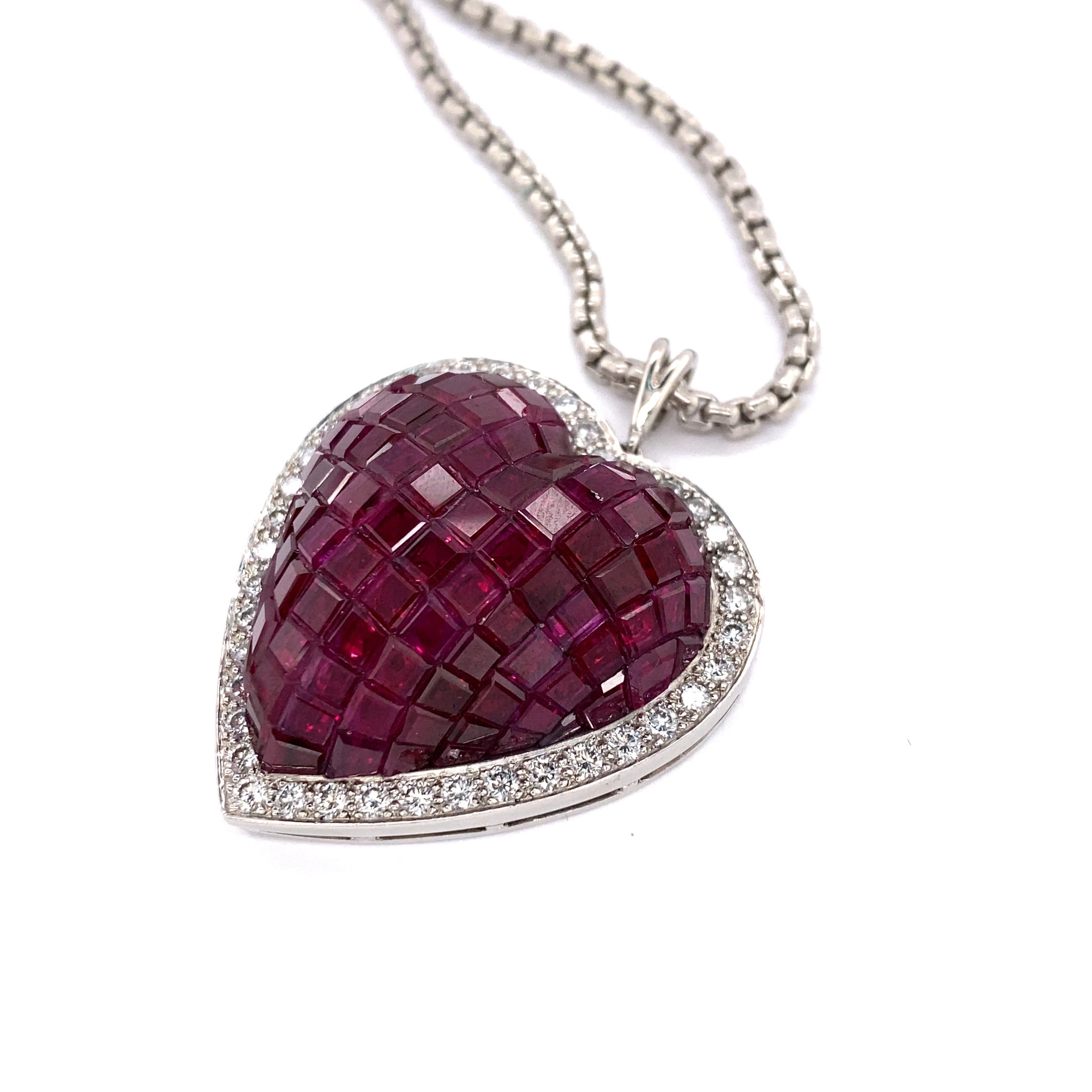 Women's Oscar Heyman Ruby Diamond Pendant Heart Necklace