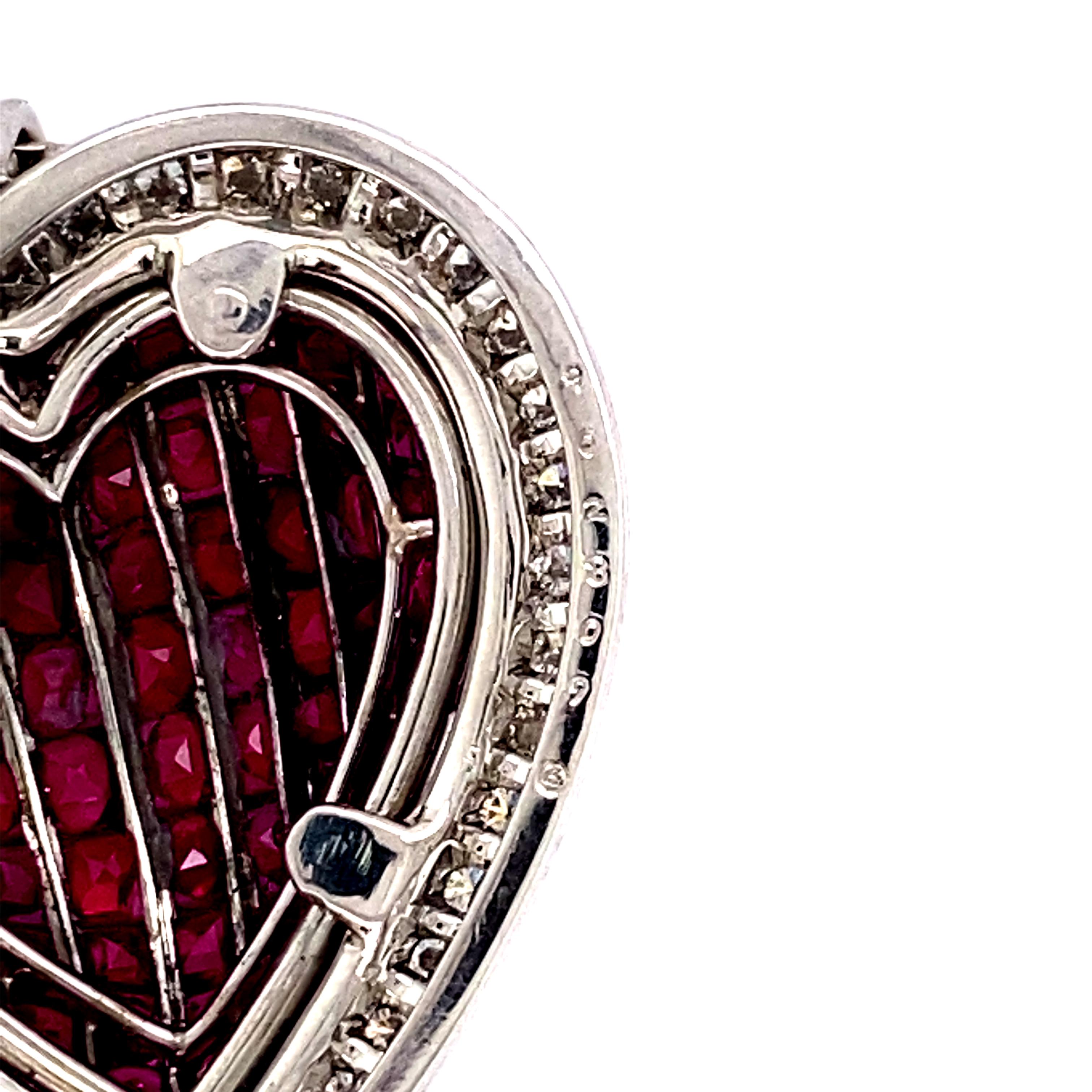 Oscar Heyman Ruby Diamond Pendant Heart Necklace 1