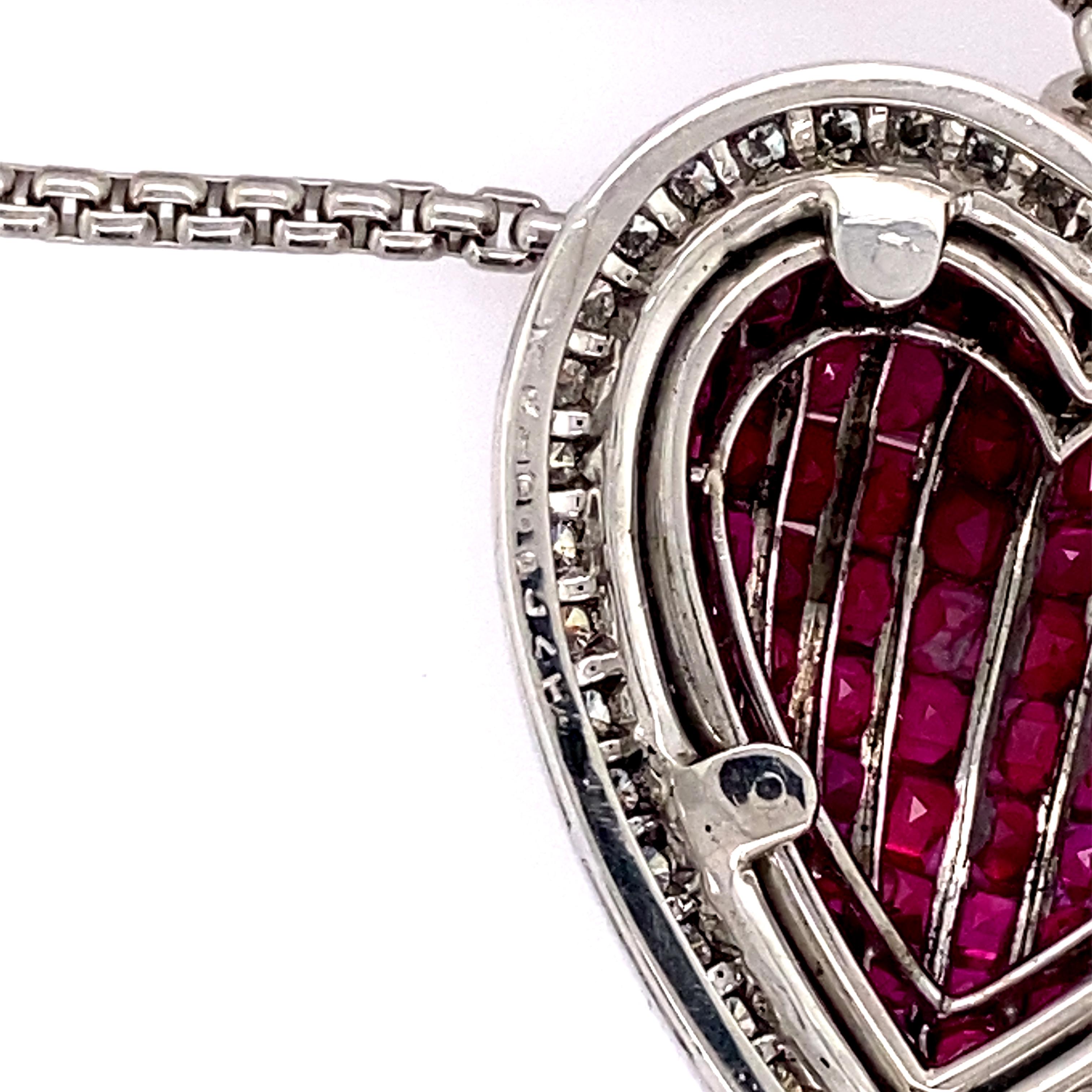 Oscar Heyman Ruby Diamond Pendant Heart Necklace 2