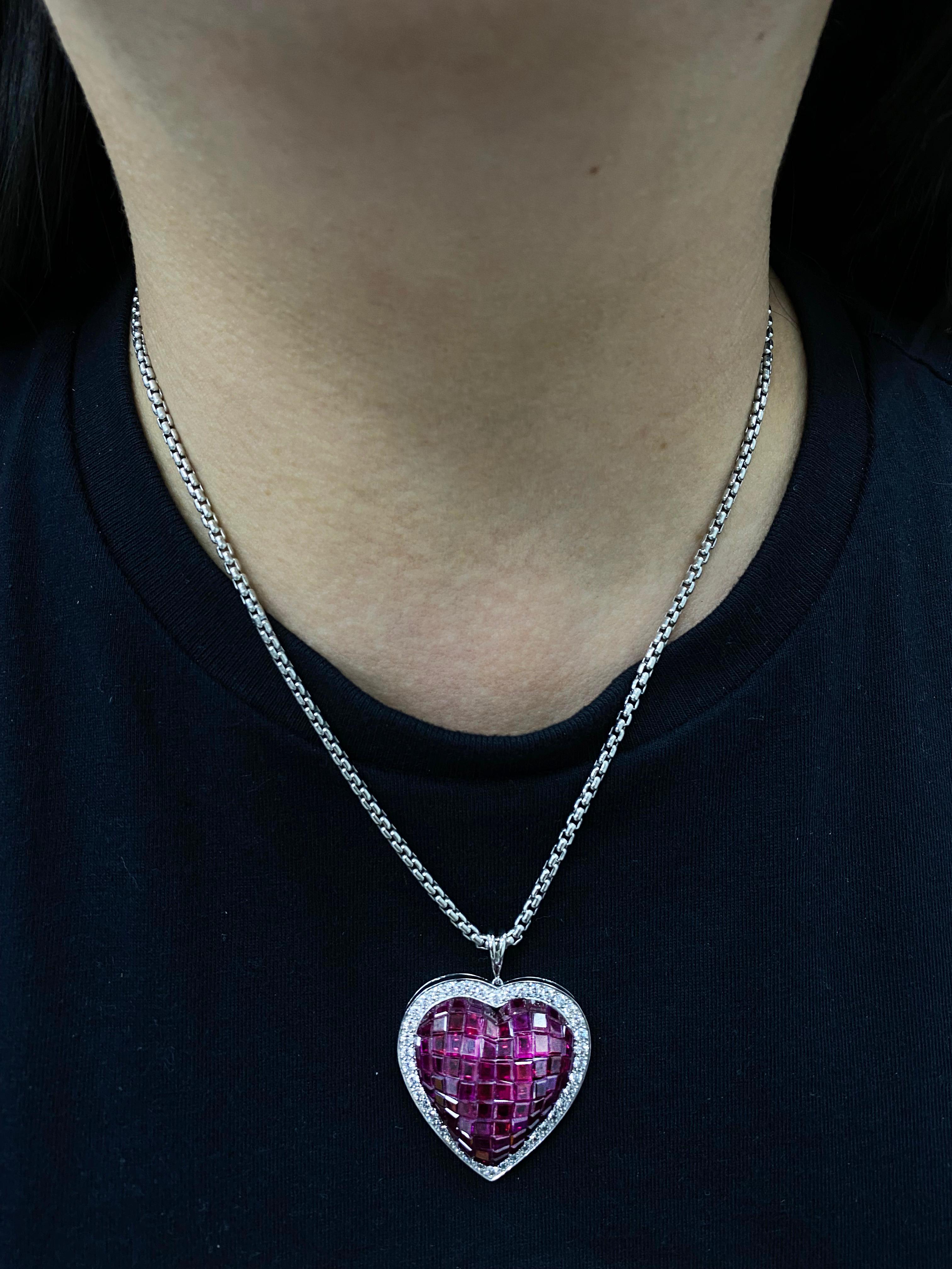 Oscar Heyman Ruby Diamond Pendant Heart Necklace 3