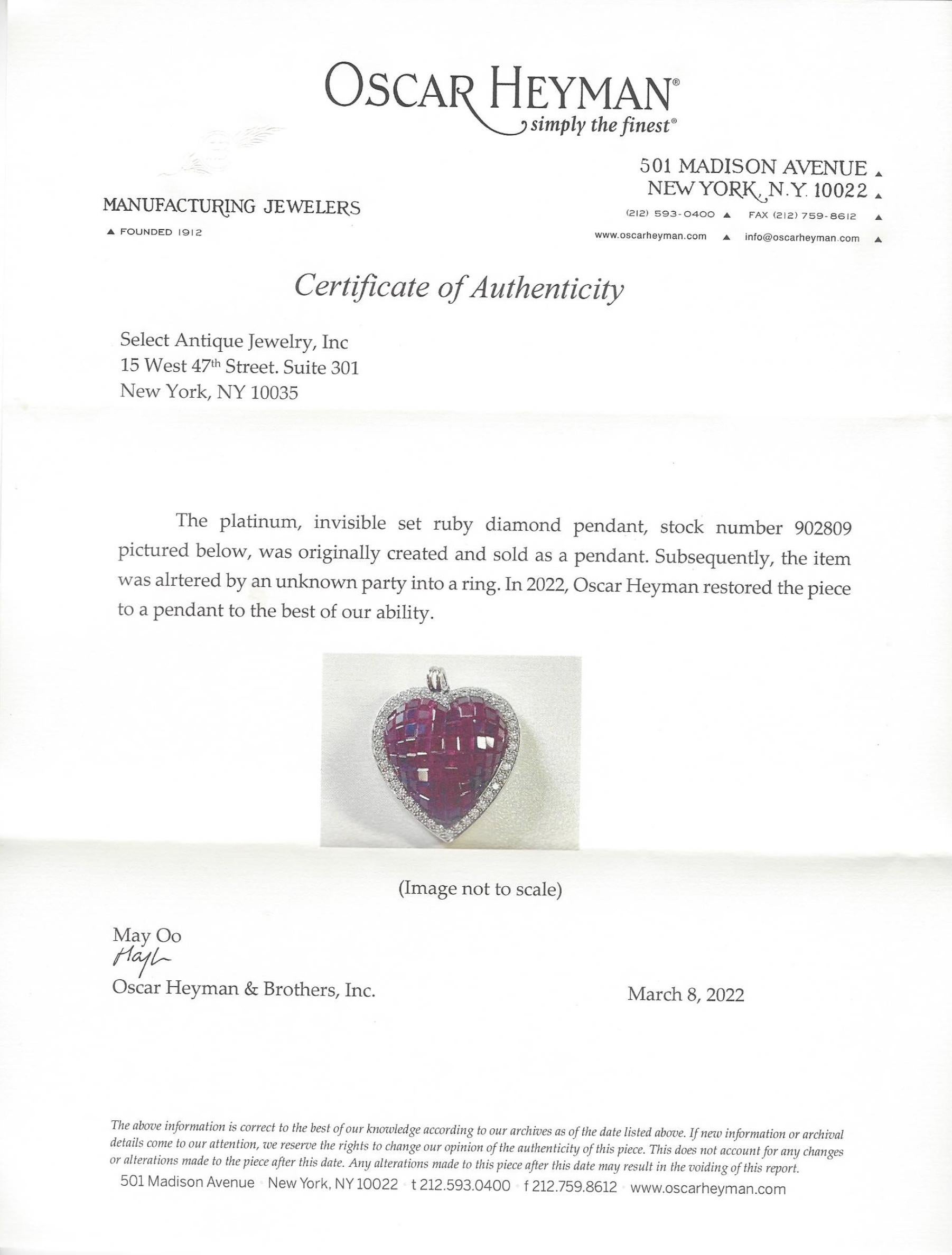 Oscar Heyman Ruby Diamond Pendant Heart Necklace 4