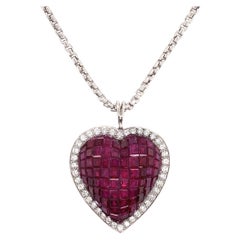 Vintage Oscar Heyman Ruby Diamond Pendant Heart Necklace