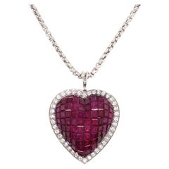 Oscar Heyman Ruby Diamond Pendant Heart Necklace