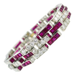 Oscar Heyman Ruby Diamond Platinum Line Bracelet, 1960s