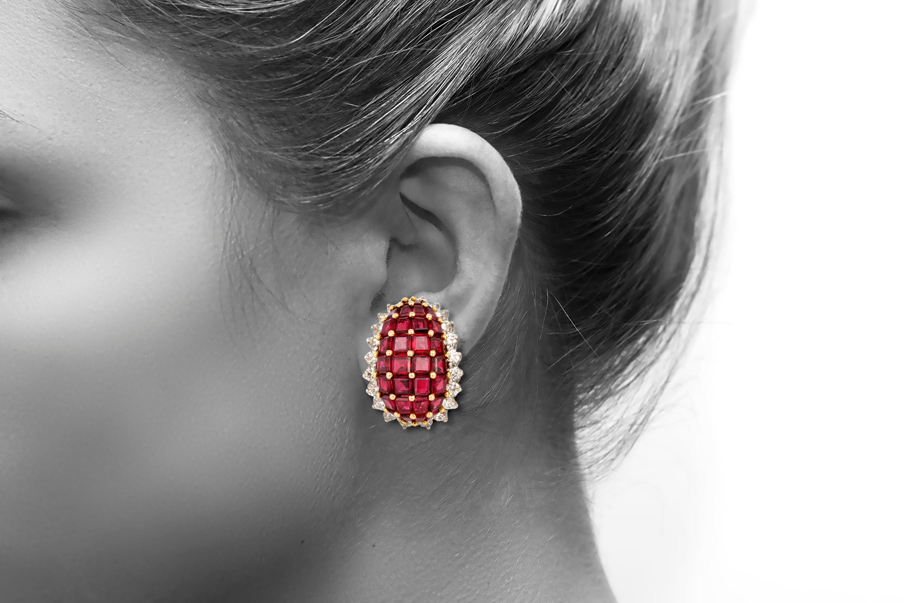 Oscar Heyman Ruby and Diamond Earrings In Good Condition In New York, NY