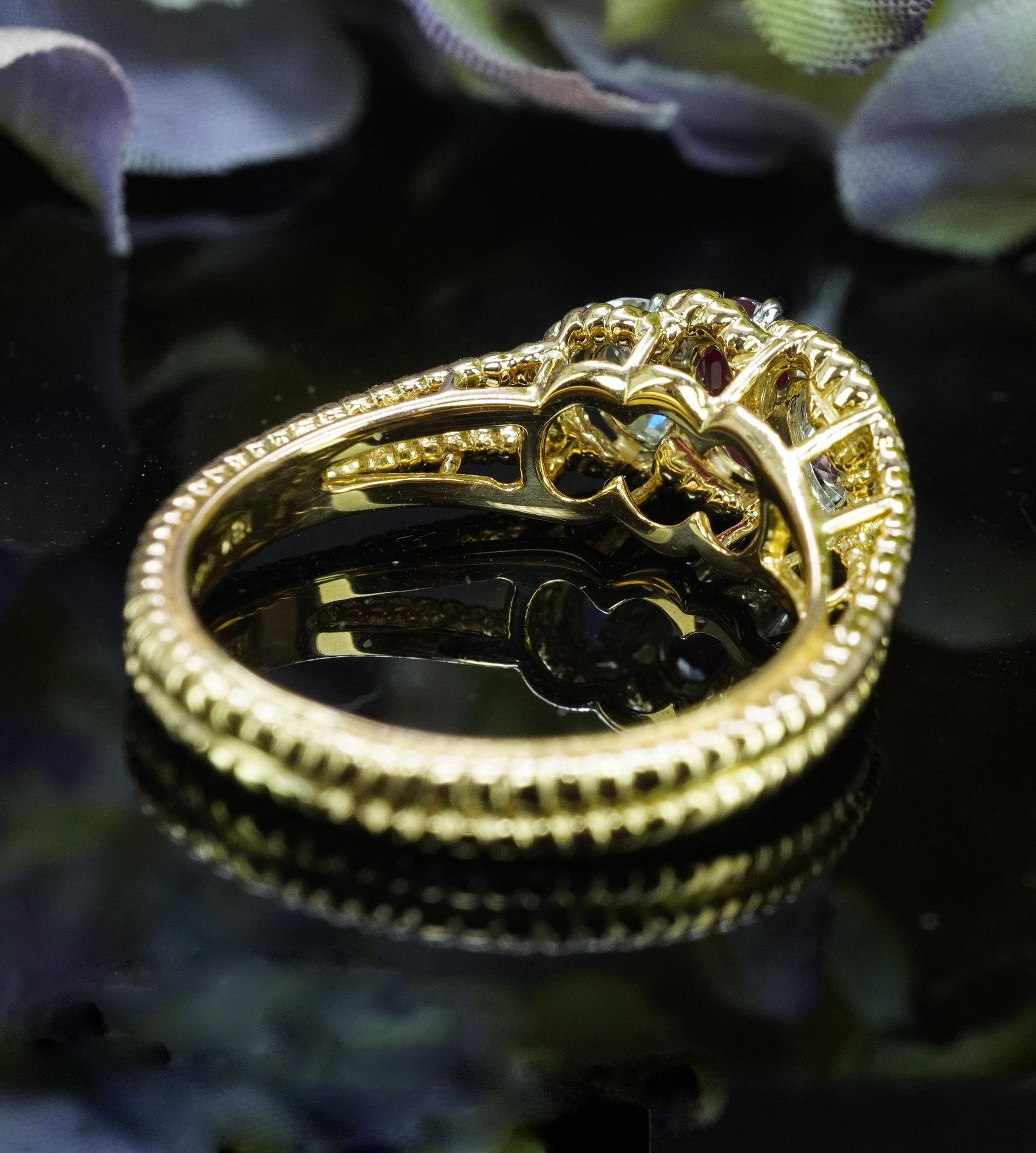 Oscar Heyman Ruby Oval Diamond 3 stone Ring 18K Gold Platinum Designer Signed For Sale 1
