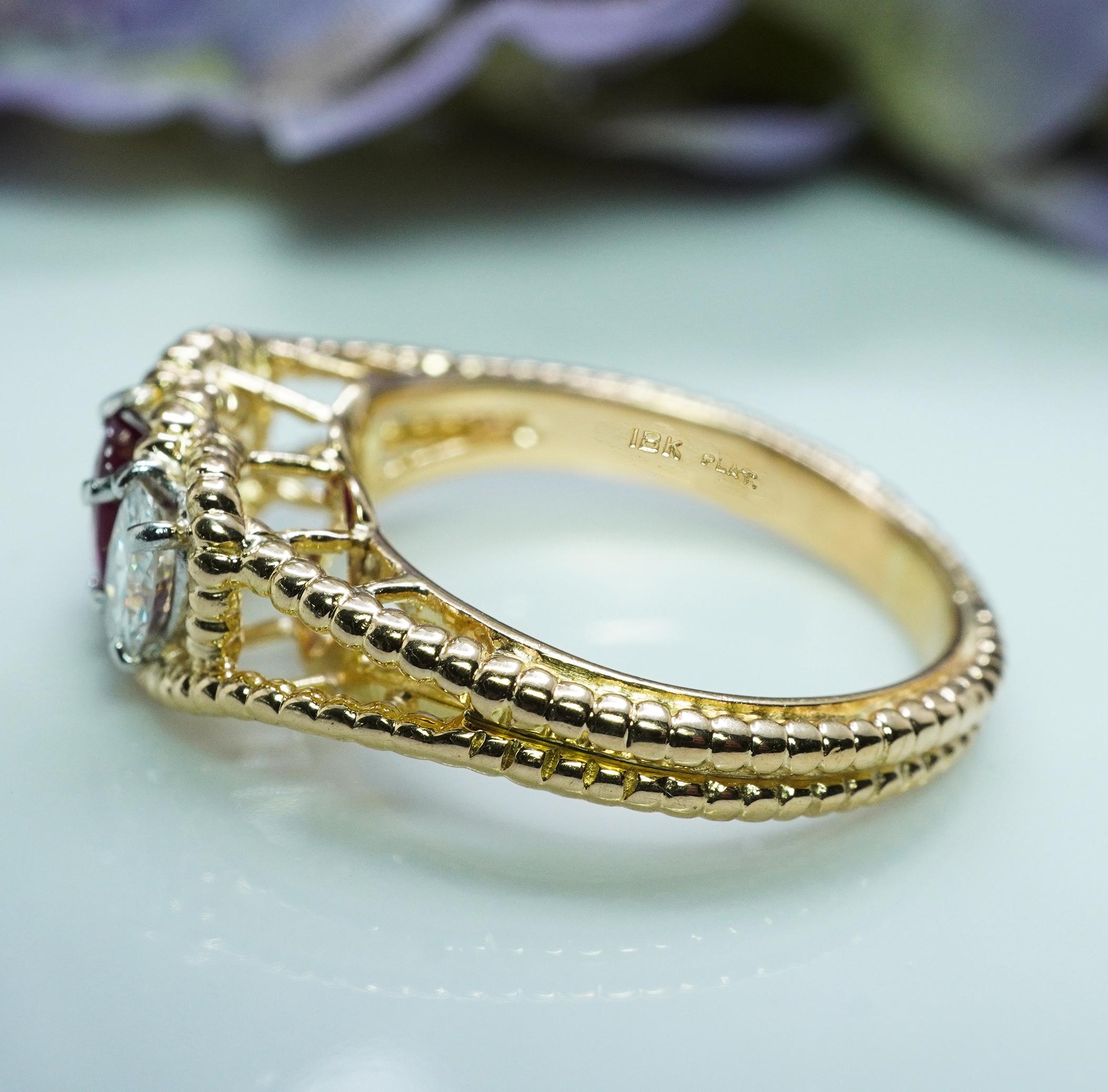 Oscar Heyman Ruby Oval Diamond 3 stone Ring 18K Gold Platinum Designer Signed For Sale 4
