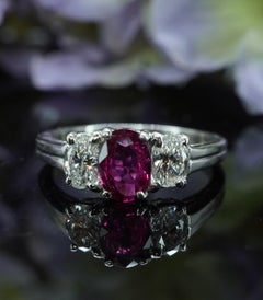 Oscar Heyman Ruby Oval Diamond 3 stone Ring Platinum GIA Cert Designer Signed
