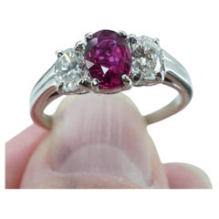 Oscar Heyman Ruby Oval Diamond 3 stone Ring Platinum GIA Cert Designer Signed