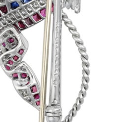 Oscar Heyman Ruby, Sapphire and Diamond American Flag Brooch