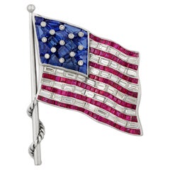 Oscar Heyman Ruby, Sapphire and Diamond American Flag Brooch