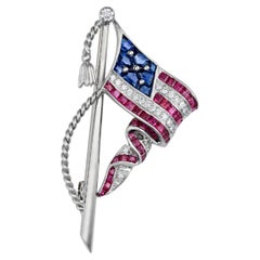 Oscar Heyman Ruby, Sapphire and Diamond American Flag Brooch Oscar Heyman Ruby, Sapphire and Diamond American Flag Brooch