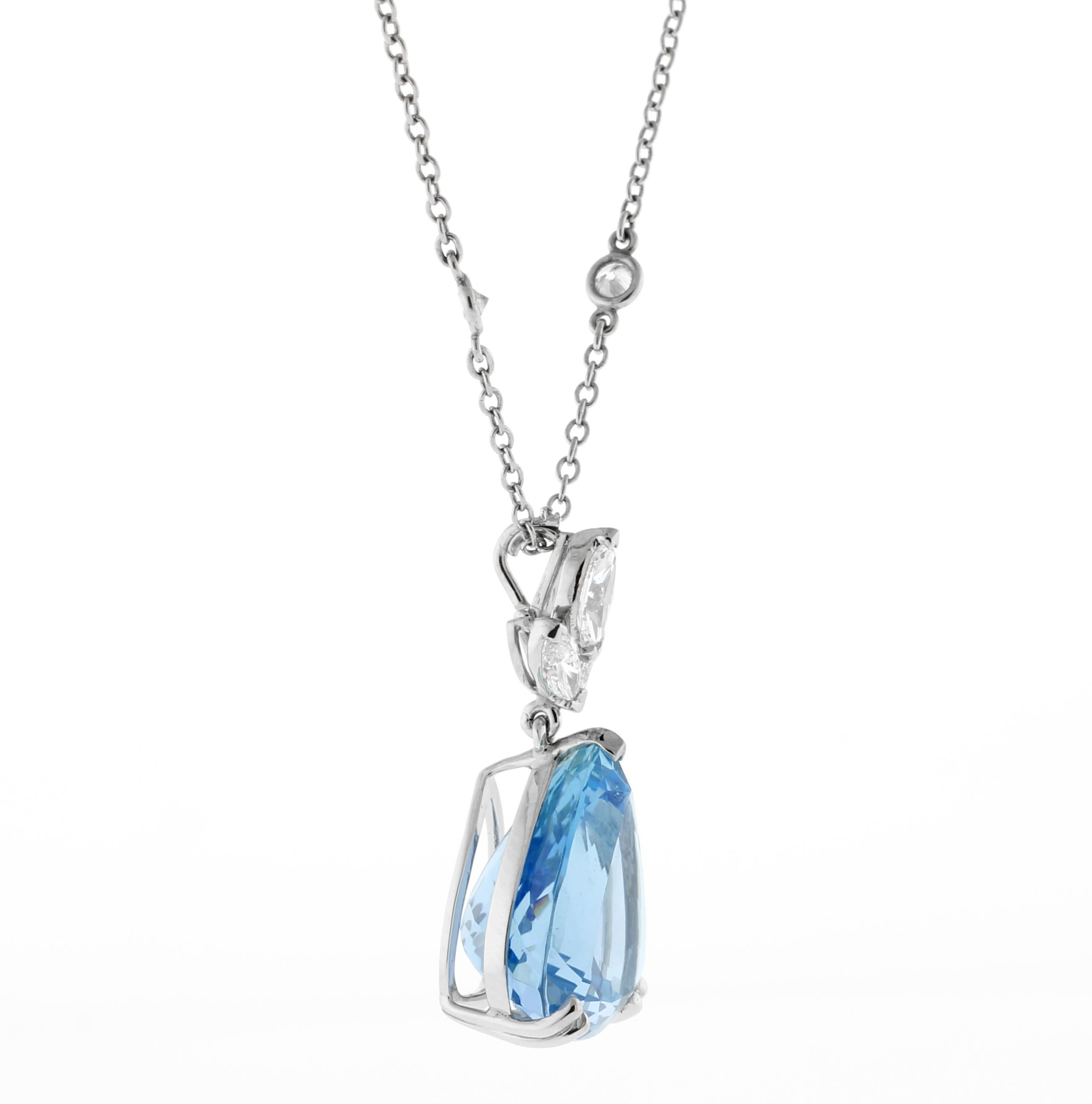 Experience unparalleled elegance with this Oscar Heyman Santa Maria Aquamarine and Diamond Pendant Necklace. At its heart is an exceedingly fine gem aquamarine, weighing 16.44 carats, renowned for its exceptional quality and fully saturated color.