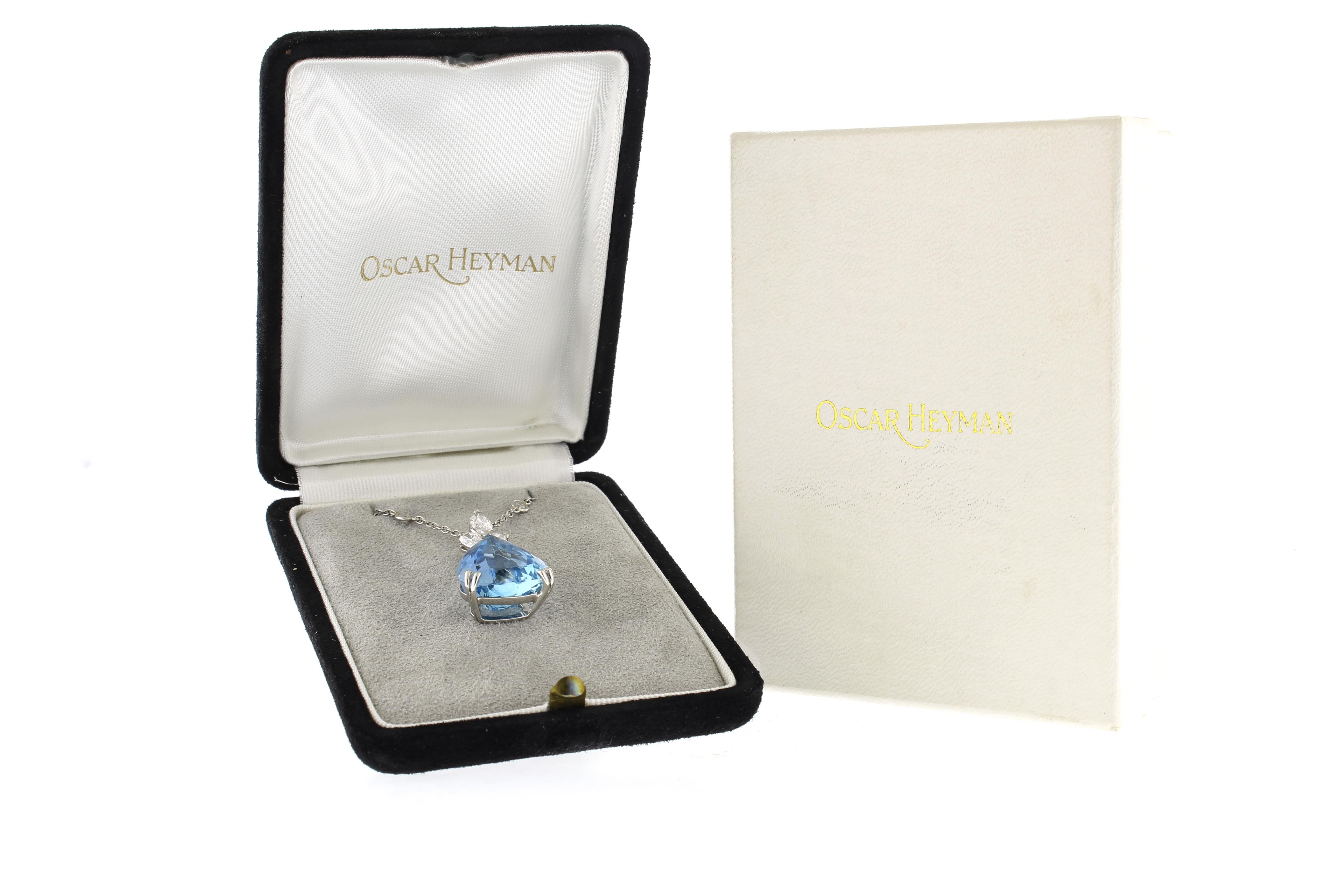 Pear Cut Oscar Heyman Santa Maria Aquamarine and Diamond Pendant Necklace