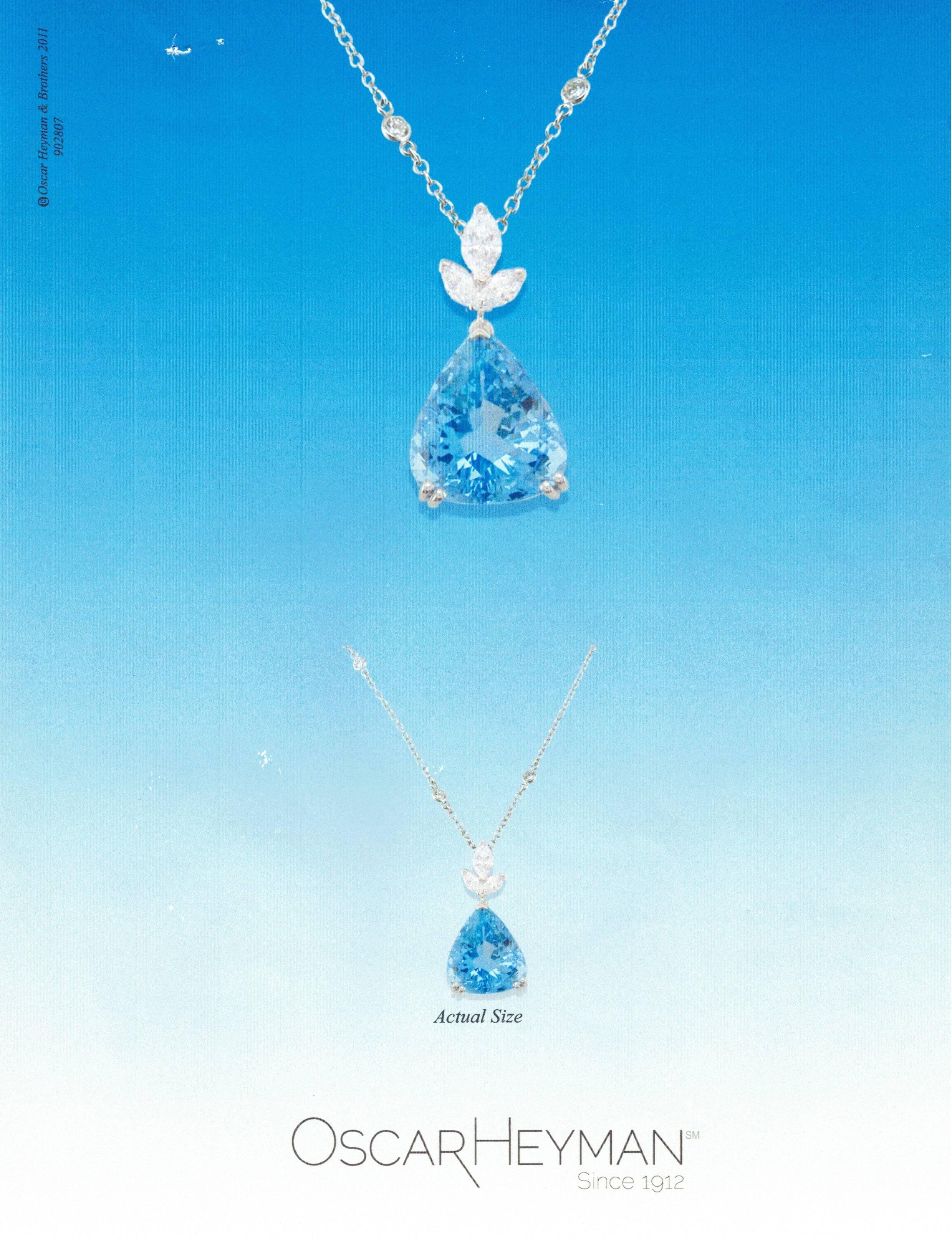Women's or Men's Oscar Heyman Santa Maria Aquamarine and Diamond Pendant Necklace