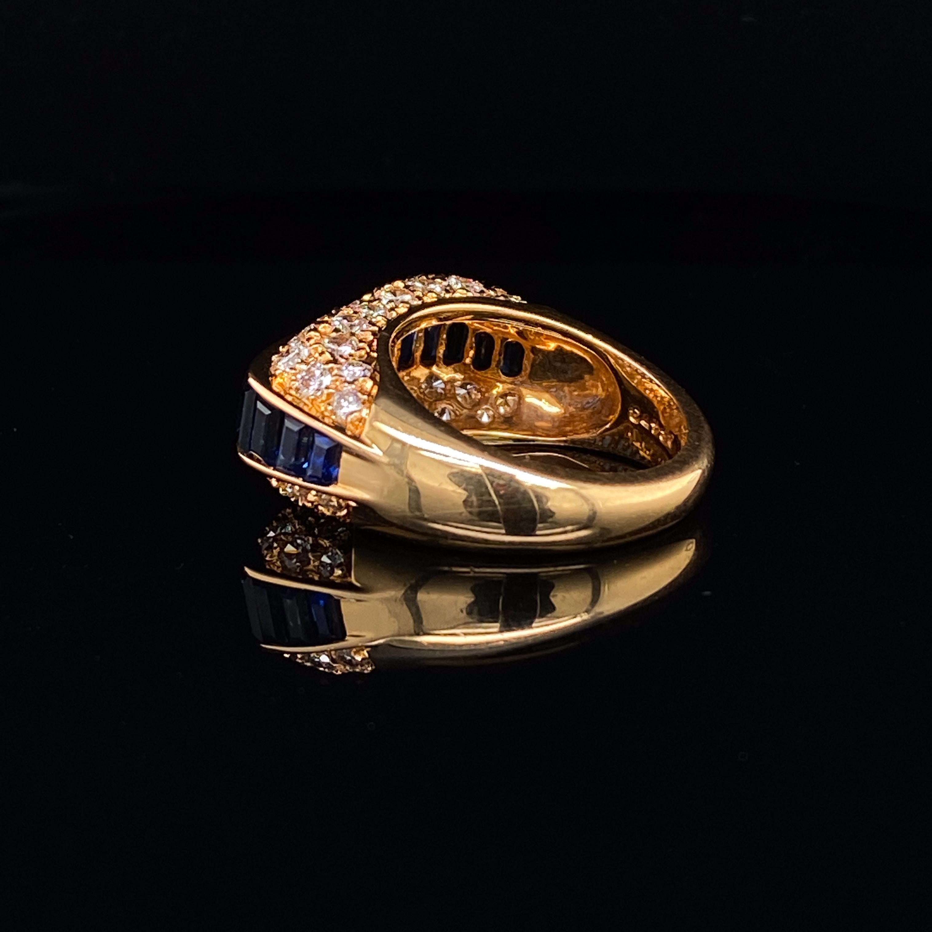 Baguette Cut Oscar Heyman Sapphire and Diamond 18 Karat Yellow Gold Cocktail Ring