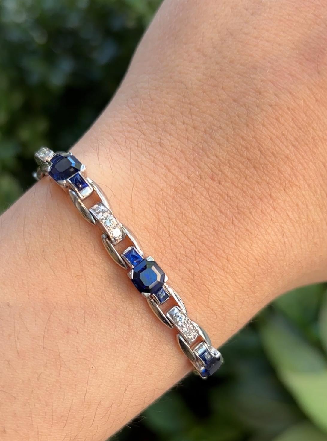 Oscar Heyman Sapphire and Diamond Bracelet 

A link bracelet by Oscar Heyman Brothers set with ascher and square cut sapphires, accented by round cut diamonds. 

Accompanied by an AGL certificate stating the sapphires are natural with no heat