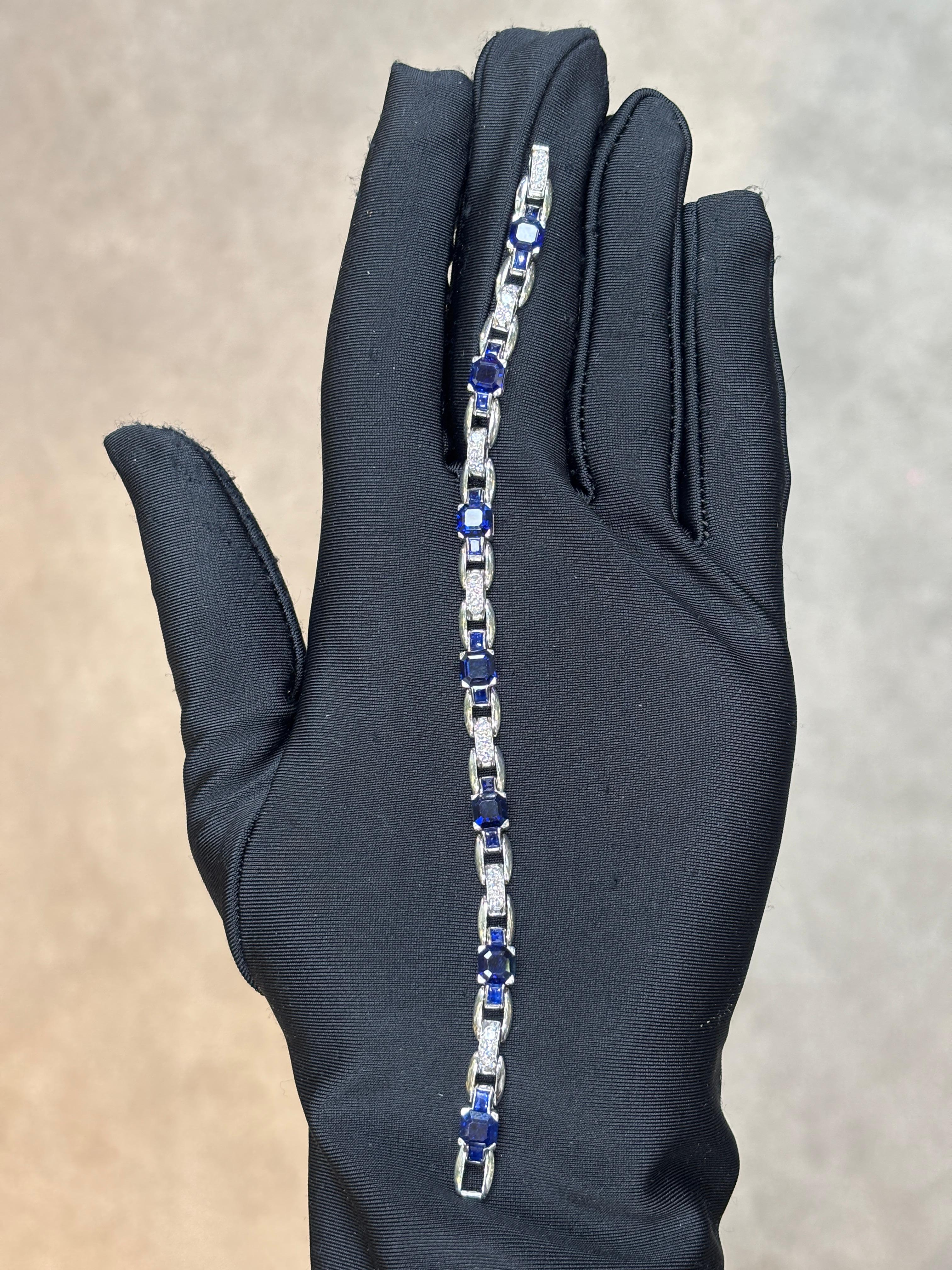 Mixed Cut Oscar Heyman Sapphire and Diamond Bracelet For Sale