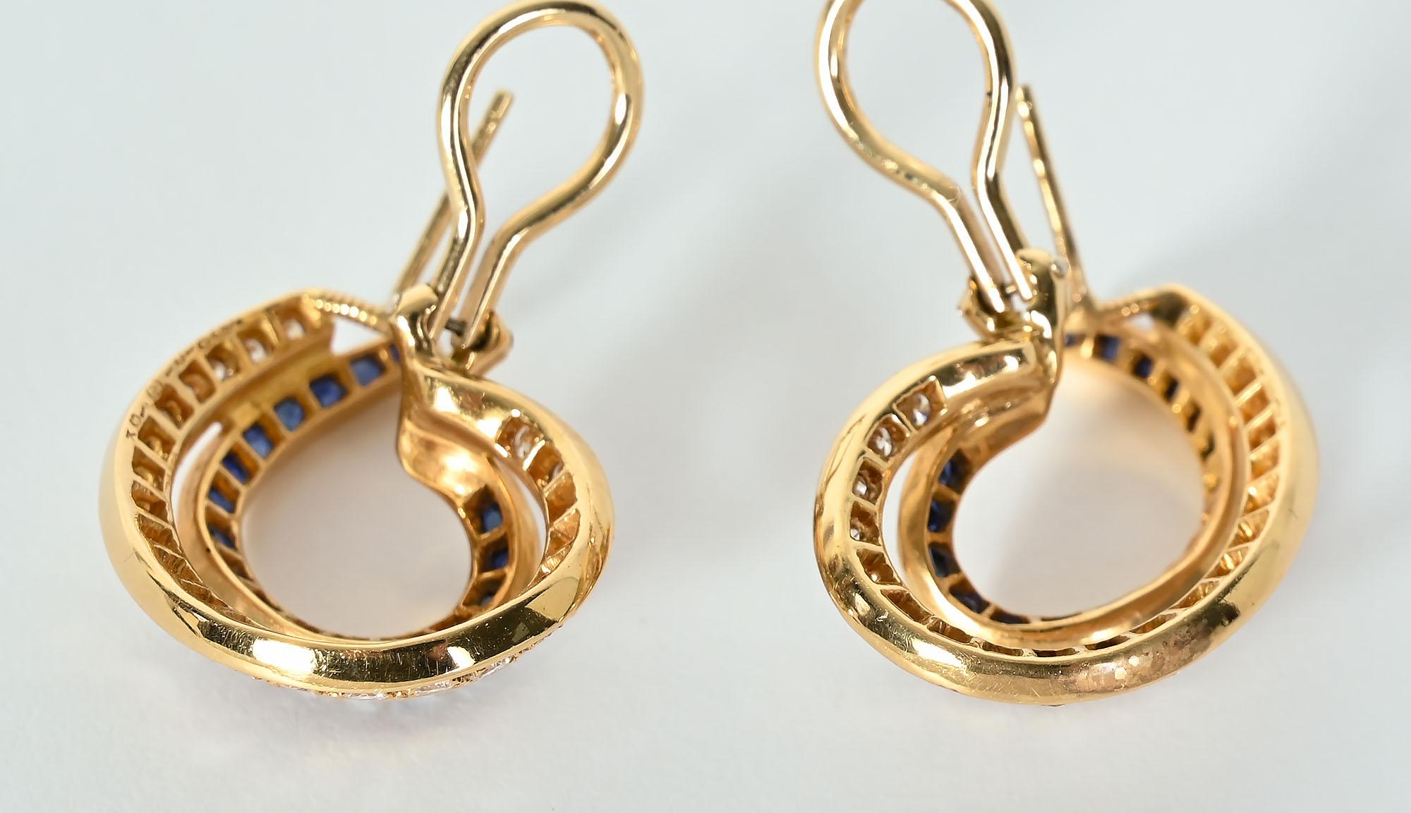 Women's or Men's Oscar Heyman Sapphire and Diamond Earrings For Sale