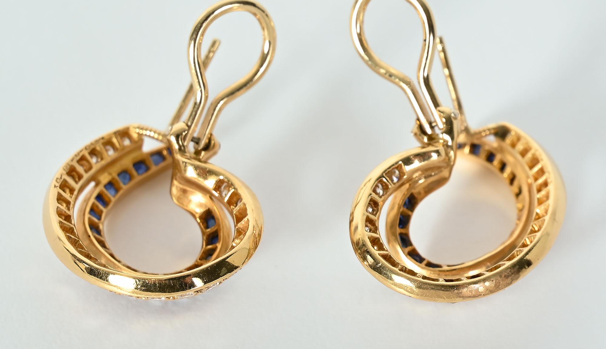 Oscar Heyman Sapphire and Diamond Earrings In Excellent Condition For Sale In Darnestown, MD