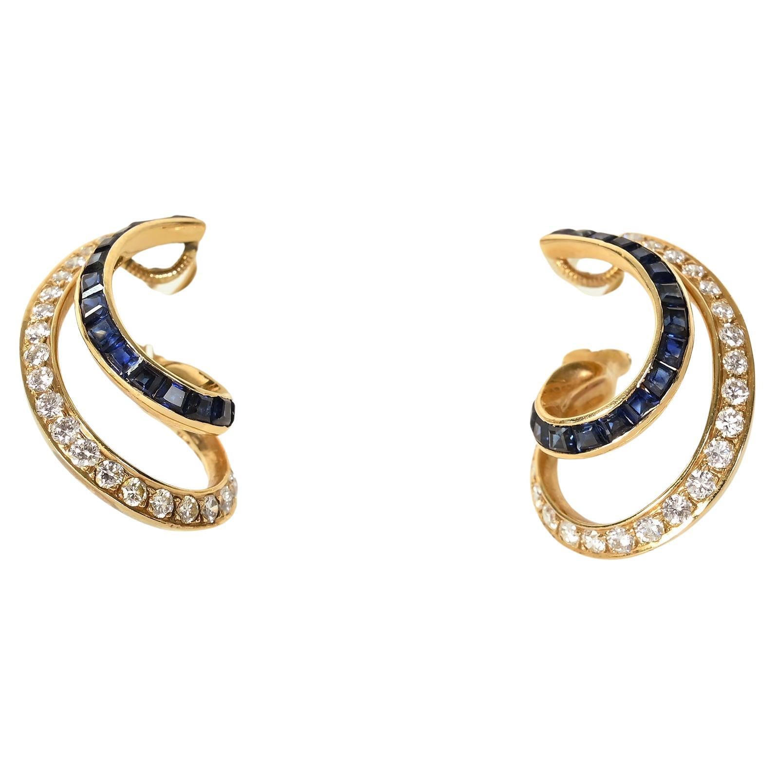 Oscar Heyman Sapphire and Diamond Earrings For Sale