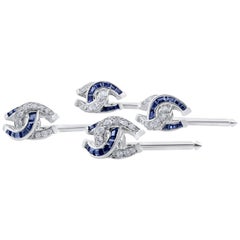 Oscar Heyman Platinum Sapphire and Diamond Horseshoe Shirt Studs, Set of 4