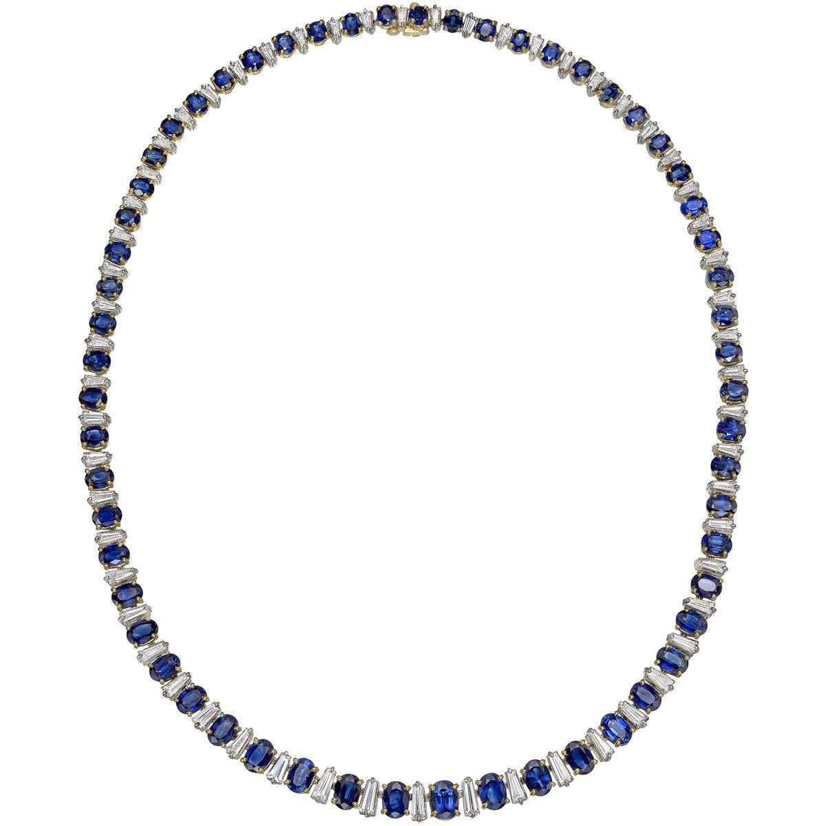 Oscar Heyman Sapphire and Diamond Line Necklace