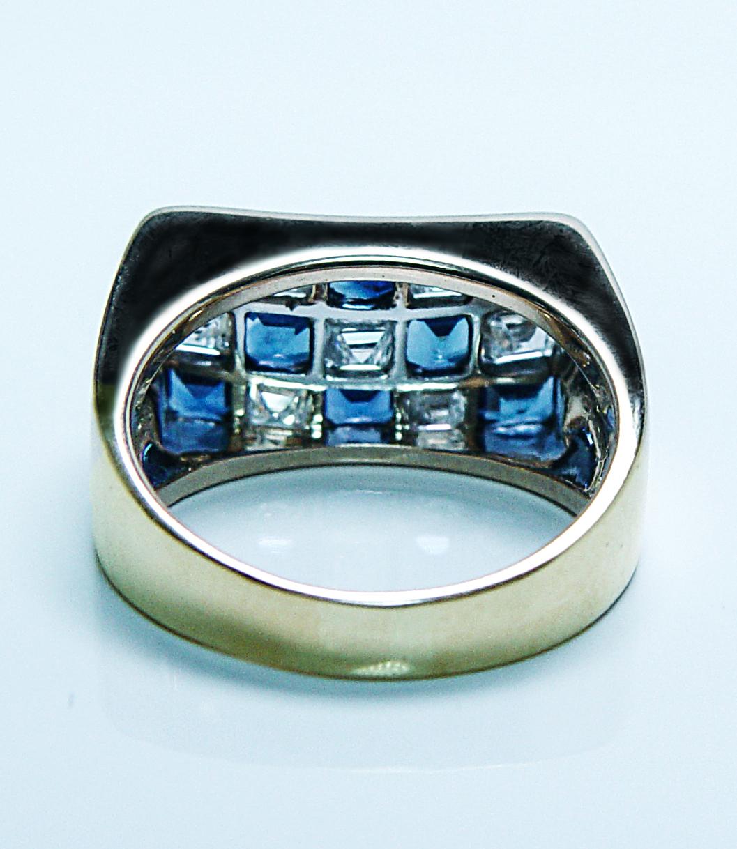 Oscar Heyman Anello con zaffiro e diamante a scacchiera in oro 18 carati e platino Estate Misura 4,5 in vendita 4