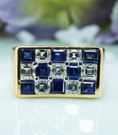 Oscar Heyman Sapphire Asscher Diamond Ring 18K Gold Platinum Estate Size 4.5