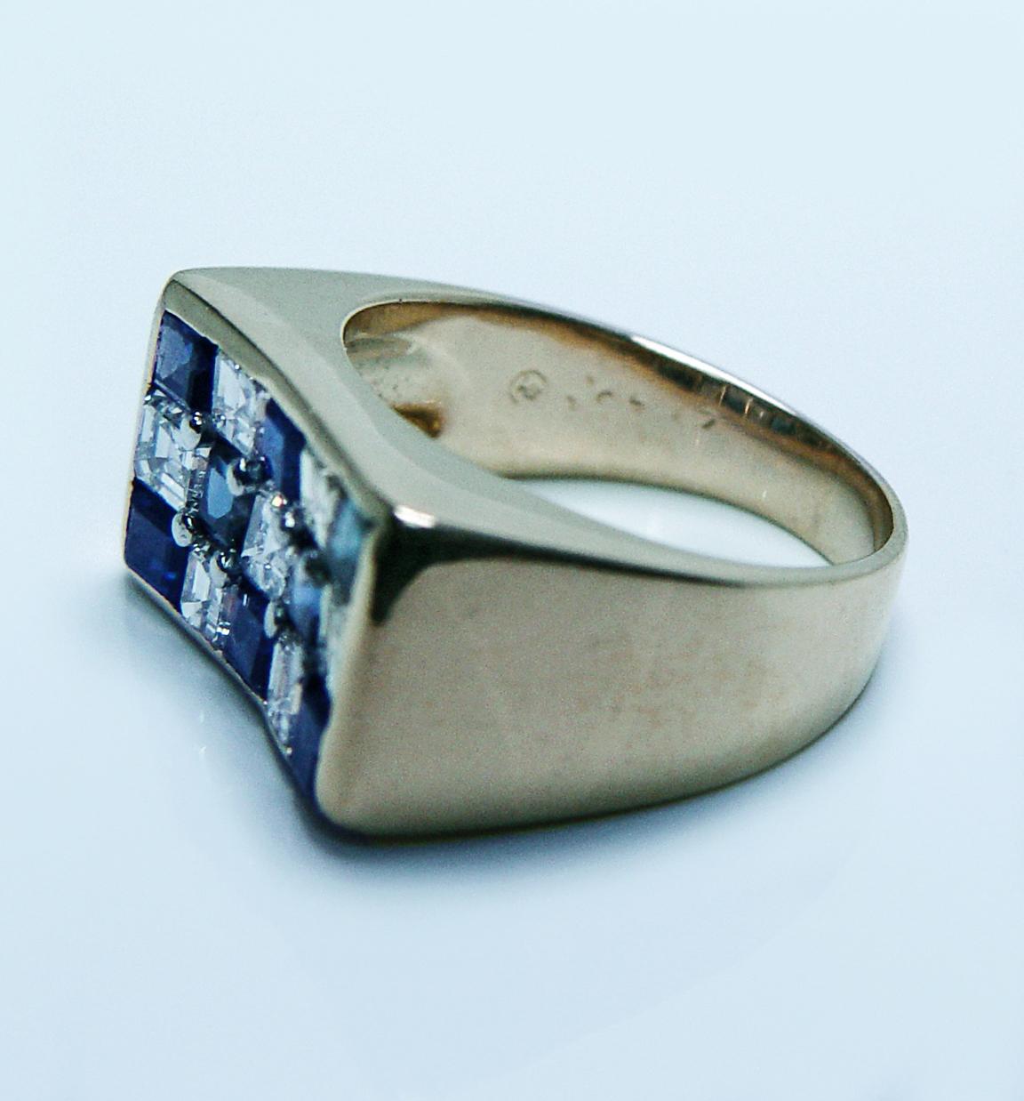 Oscar Heyman Anello con zaffiro e diamante a scacchiera in oro 18 carati e platino Estate Misura 4,5 in vendita 2