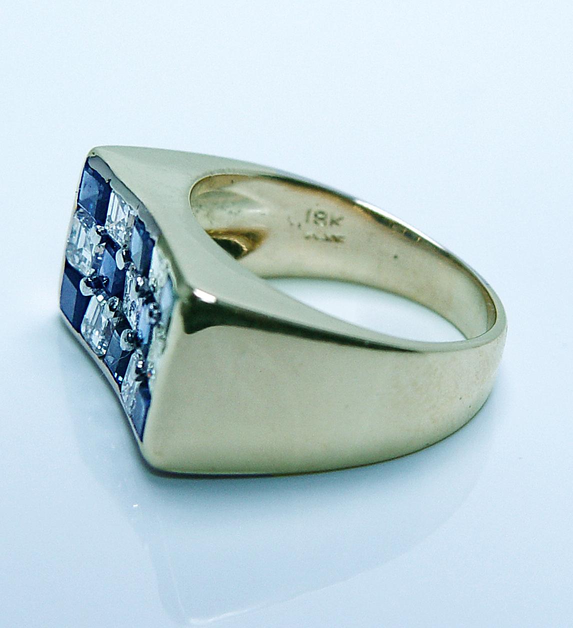 Oscar Heyman Anello con zaffiro e diamante a scacchiera in oro 18 carati e platino Estate Misura 4,5 in vendita 3