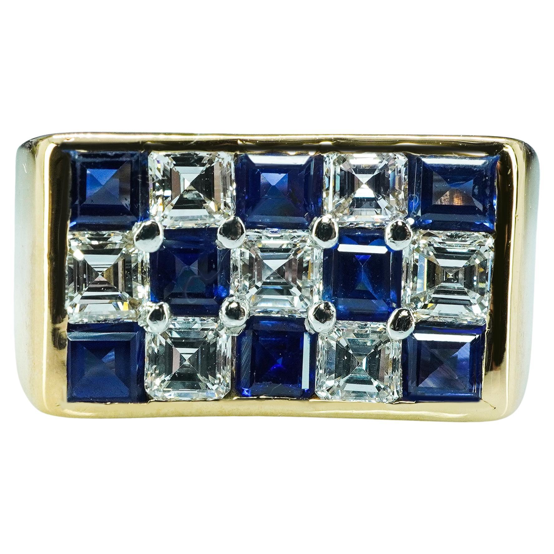 Oscar Heyman Saphir Asscher Diamant Ring 18K Gold Platin Estate Größe 4,5