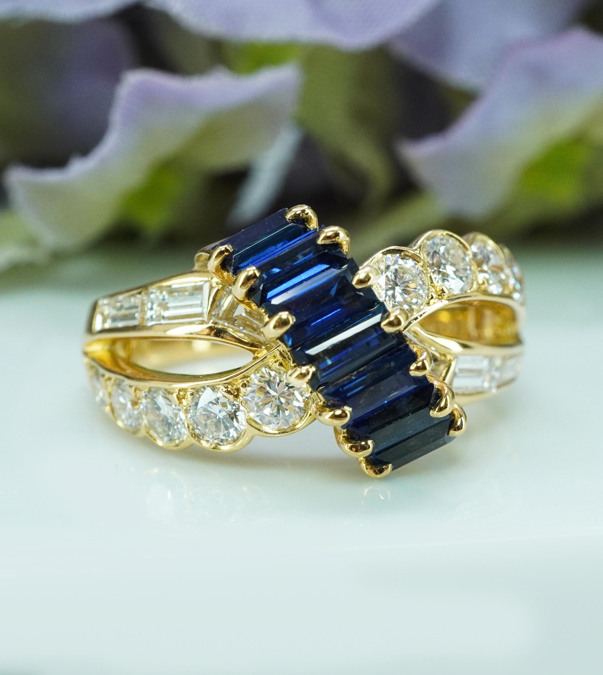 Oscar Heyman Saphir Baguette Diamant Ring 18K Gold Designer signiert Estate (Retro) im Angebot